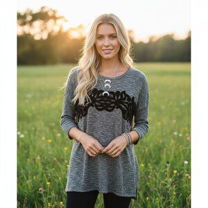 Maurices M Women's Gray Black Tunic Lightweight Sweater Top Boho Chic Whimsigoth